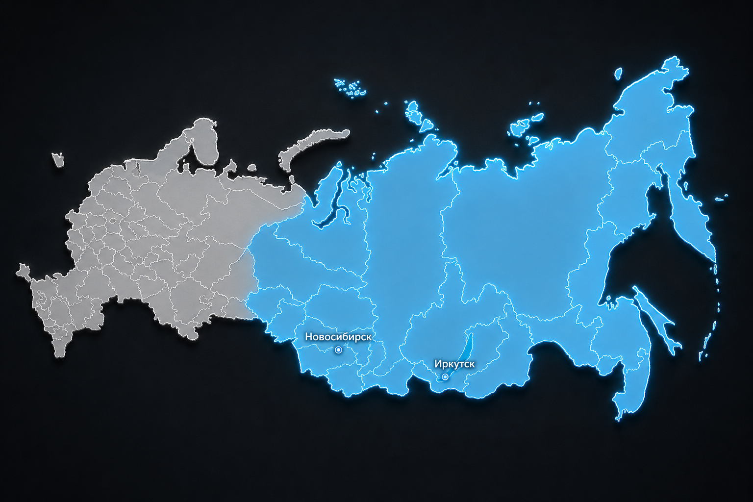Карта Сибири и Дальнего Востока с городами поставок